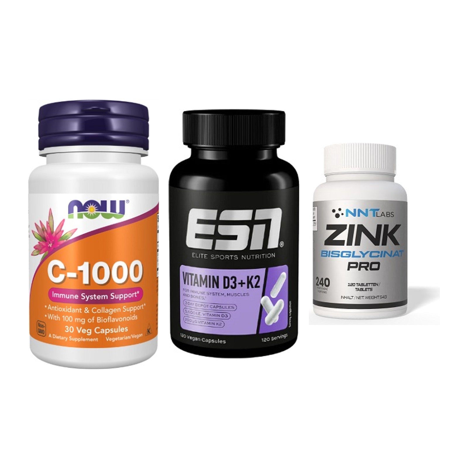 Immun-Set: Now Foods Vitamin + ESN Vitamin D3 + NNT Zink 50mg – alle enthaltenen Artikel