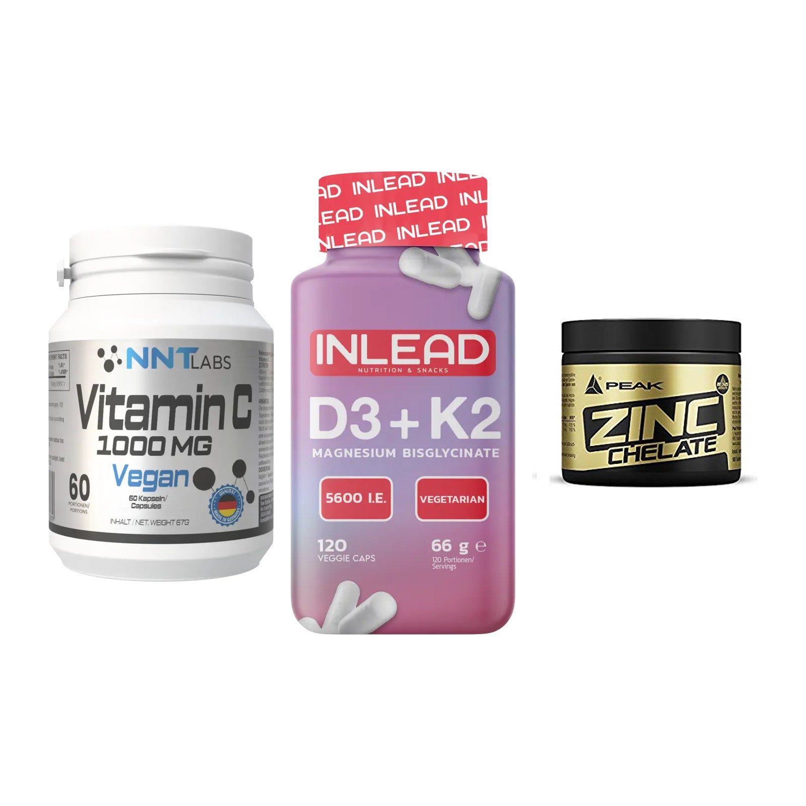 Immun-Set: NNT Vitamin C + INLEAD Vitamin D3 + Peak Zink Chelat – alle enthaltenen Artikel