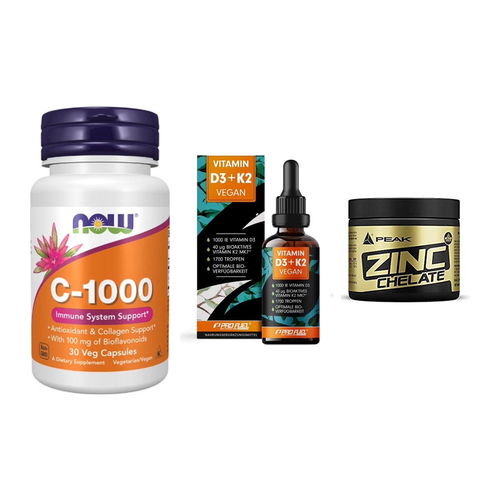 Immun-Set: Now Foods Vitamin + ProFuel Vitamin + Peak Zink Chelat – alle enthaltenen Artikel