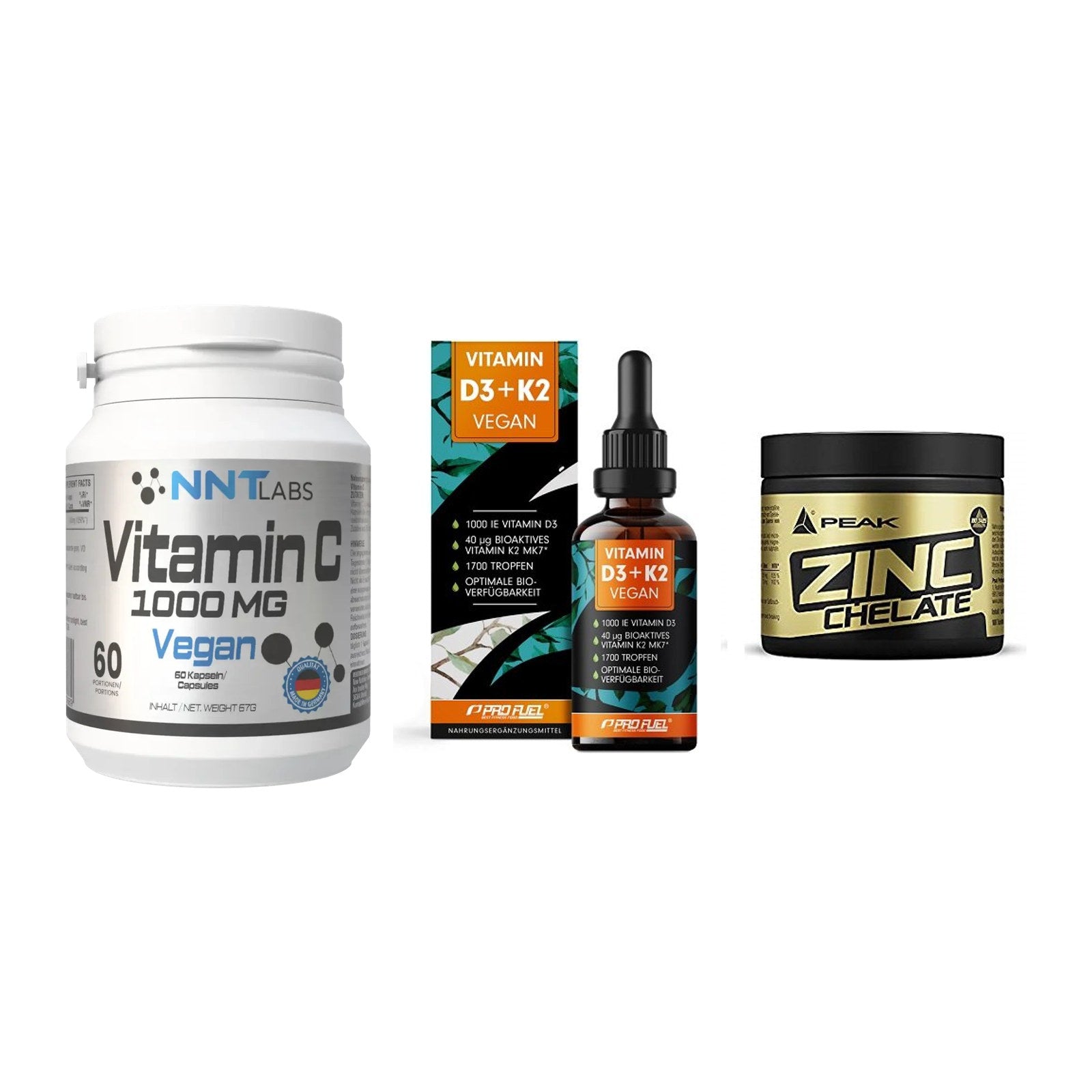 Immun-Set: NNT Vitamin C + ProFuel Vitamin + Peak Zink Chelat – alle enthaltenen Artikel