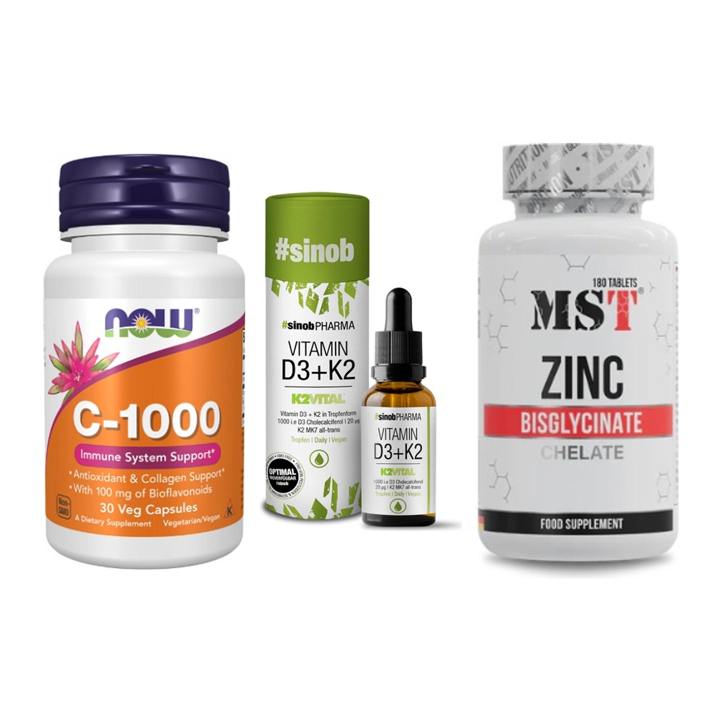 Immun-Set: Now Foods Vitamin + Sinob Vitamin D3 + MST Zinc Chelate – alle enthaltenen Artikel