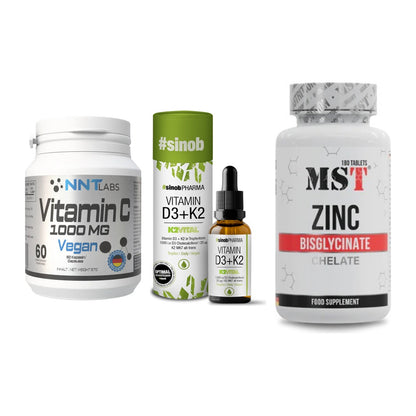Immun-Set: NNT Vitamin C + Sinob Vitamin D3 + MST Zinc Chelate – alle enthaltenen Artikel