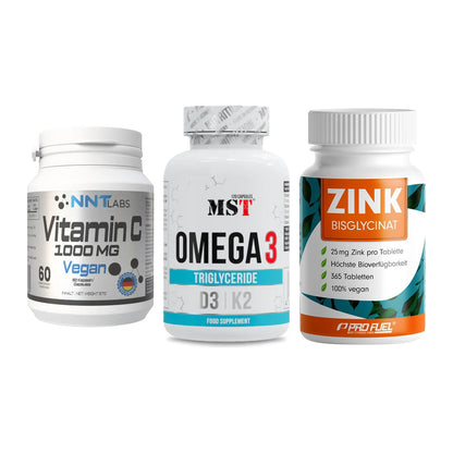 Immun-Set: NNT Vitamin C + MST Omega 3 500 + ProFuel Zink – alle enthaltenen Artikel