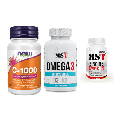 Immun-Set: Now Foods Vitamin + MST Omega 3 500 + MST Zinc – alle enthaltenen Artikel