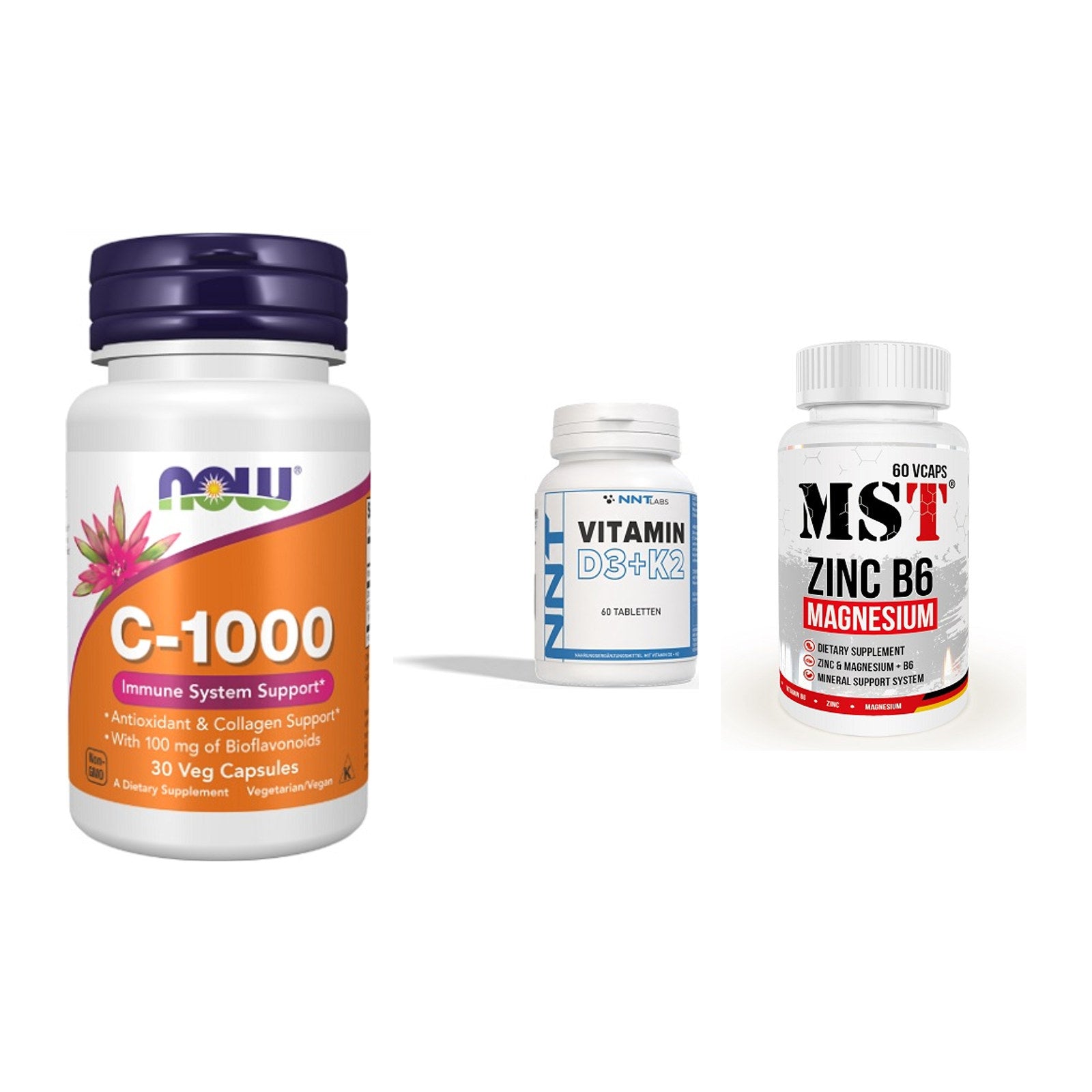 Immun-Set: Now Foods Vitamin + NNT Vitamin D3+K2 + MST Zinc – alle enthaltenen Artikel