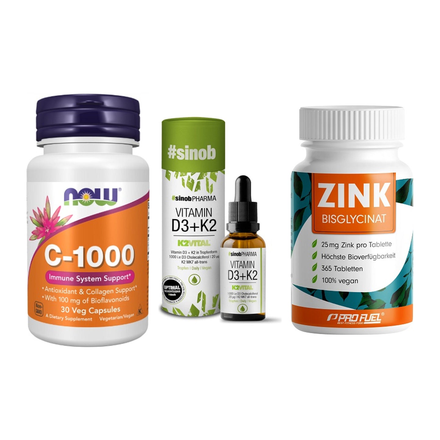 Immun-Set: Now Foods Vitamin + Sinob Vitamin D3 + ProFuel Zink – alle enthaltenen Artikel