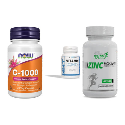 Immun-Set: Now Foods Vitamin + NNT Vitamin D3+K2 + MST Healthy Zinc – alle enthaltenen Artikel