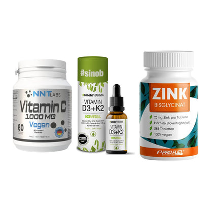 Immun-Set: NNT Vitamin C + Sinob Vitamin D3 + ProFuel Zink – alle enthaltenen Artikel