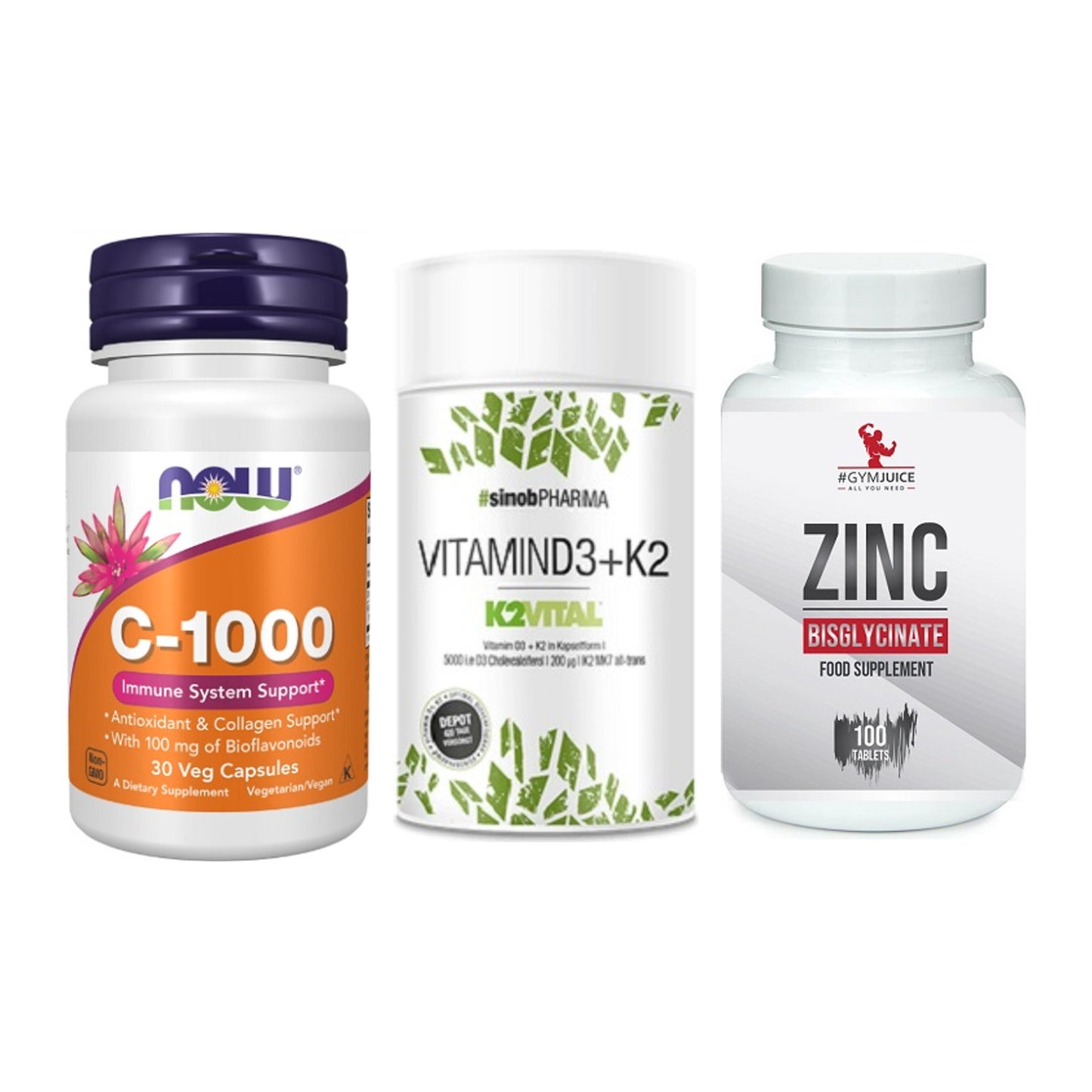 Immun-Set: Now Foods Vitamin + Sinob Vitamin D3 + #GYMJUICE ZINC – alle enthaltenen Artikel