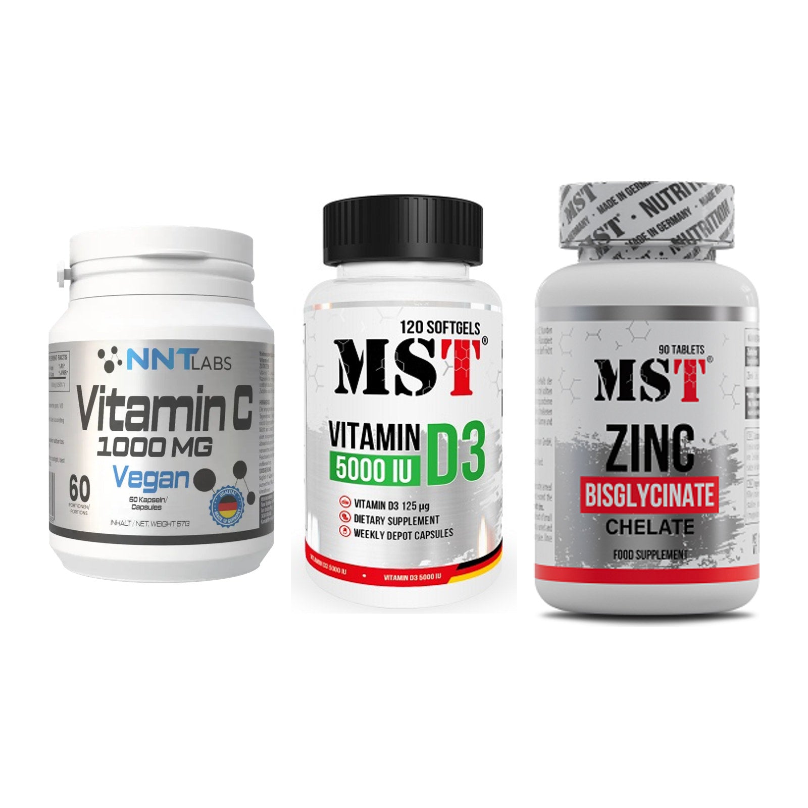 Immun-Set: NNT Vitamin C + MST Vitamin D3 + MST Zinc Chelate – alle enthaltenen Artikel