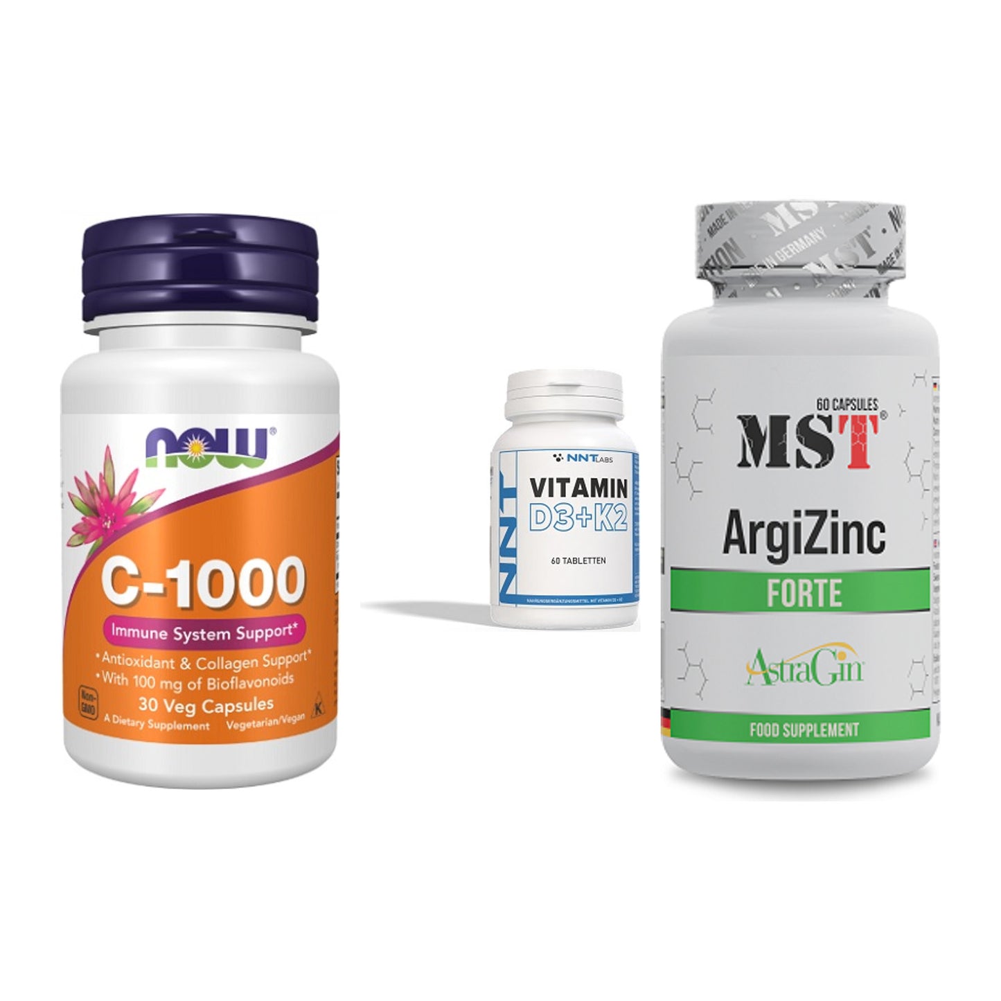 Immun-Set: Now Foods Vitamin + NNT Vitamin D3+K2 + MST ArgiZinc – alle enthaltenen Artikel
