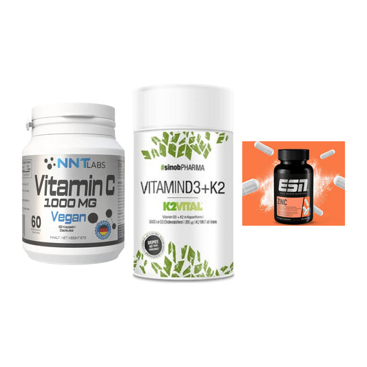 Immun-Set: NNT Vitamin C 1000 mg + Sinob Vitamin D3 + K2 + ESN Zinc – alle enthaltenen Artikel