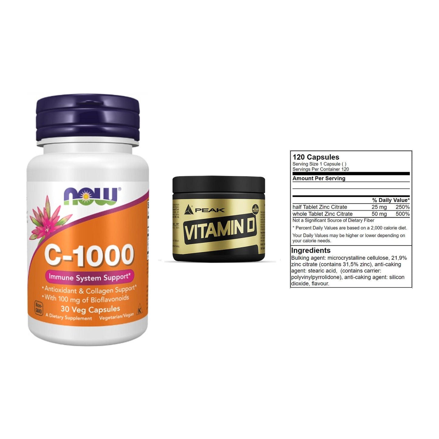Immun-Set: Now Foods Vitamin + Peak Vitamin D + GN Zinc Citrate – alle enthaltenen Artikel