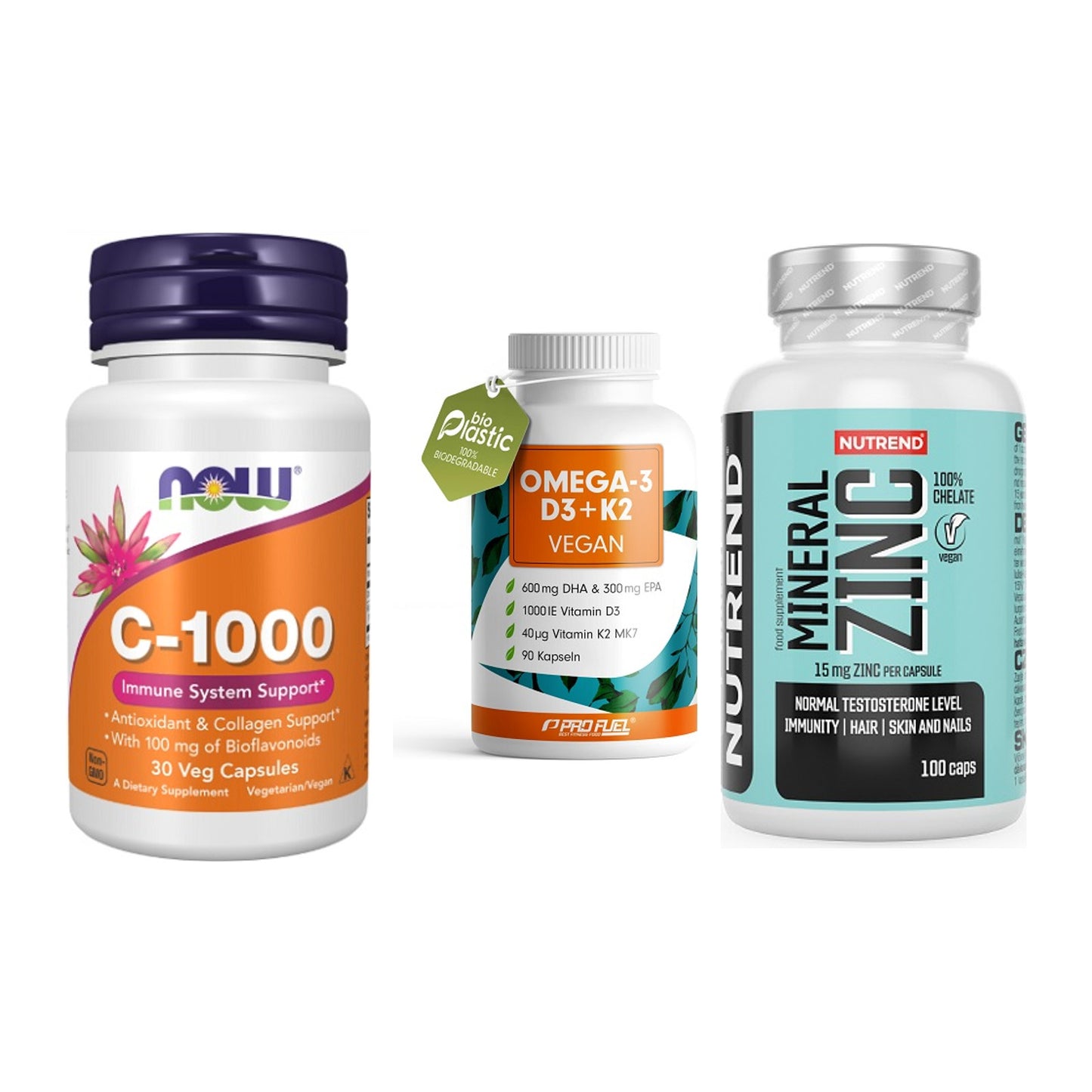 Immun-Set: Now Foods Vitamin + ProFuel Omega 3 + Nutrend Zinc – alle enthaltenen Artikel