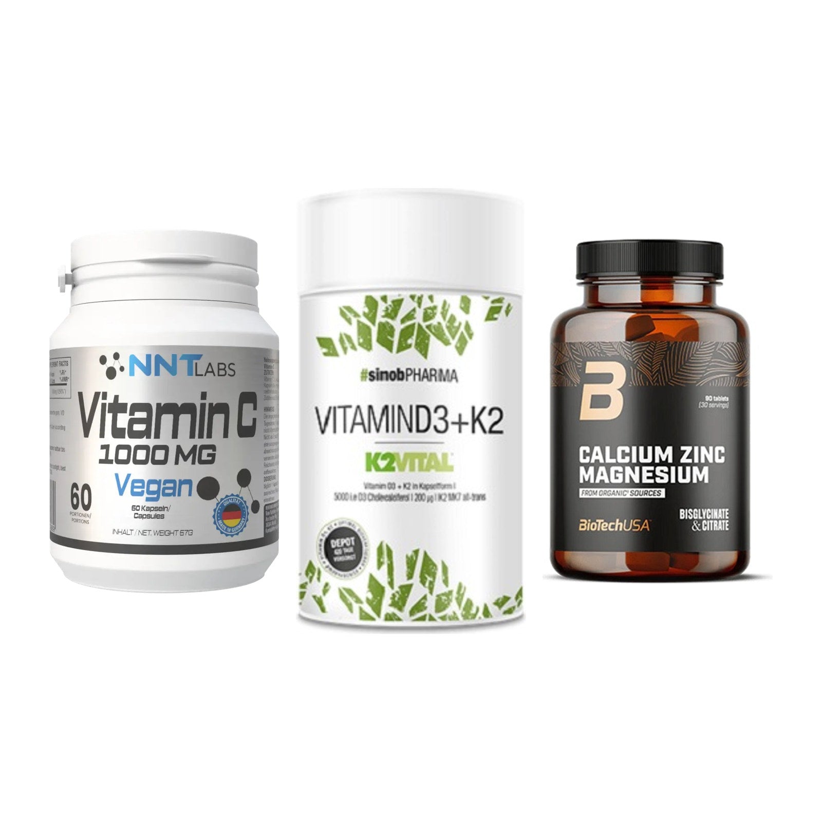 Immun-Set: NNT Vitamin C + Sinob Vitamin D3 + BioTech Calcium – alle enthaltenen Artikel