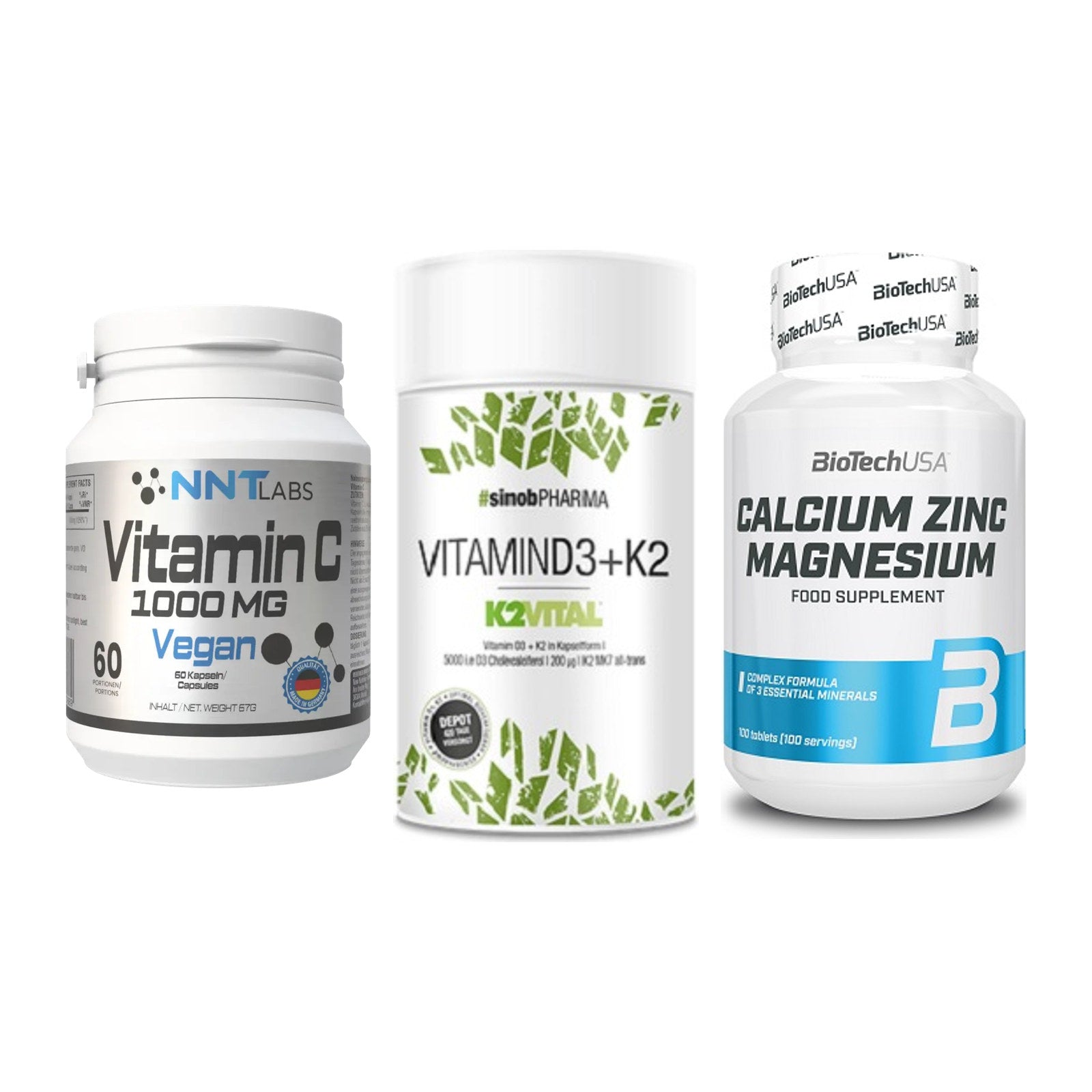 Immun-Set: NNT Vitamin C + Sinob Vitamin D3 + BioTech Calcium – alle enthaltenen Artikel