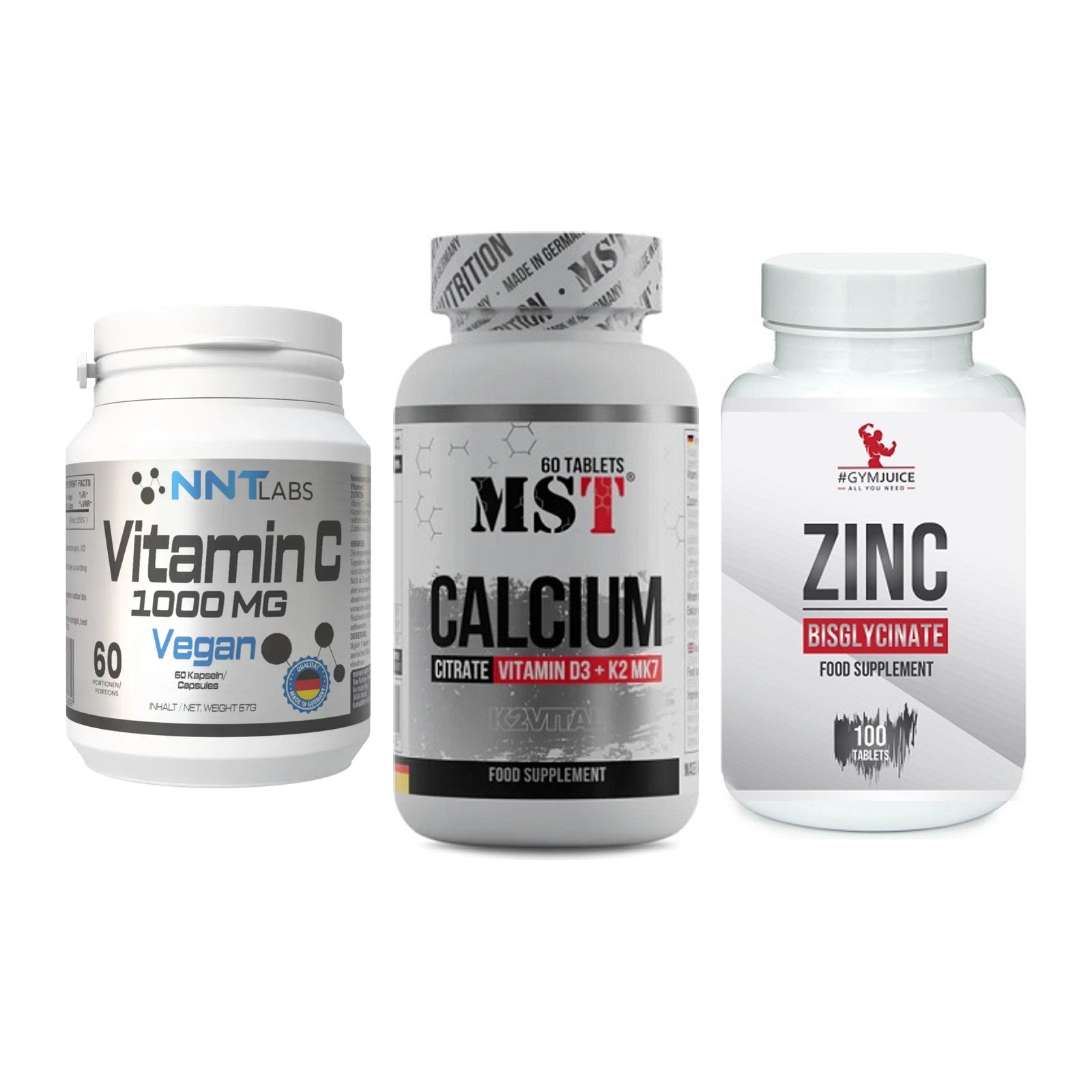 Immun-Set: NNT Vitamin C + MST Calcium + #GYMJUICE ZINC – alle enthaltenen Artikel
