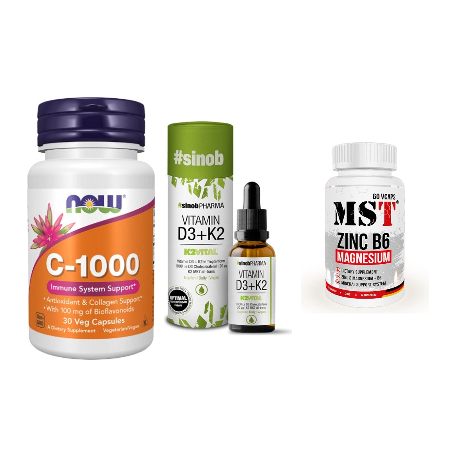 Immun-Set: Now Foods Vitamin + Sinob Vitamin D3 + MST Zinc – alle enthaltenen Artikel