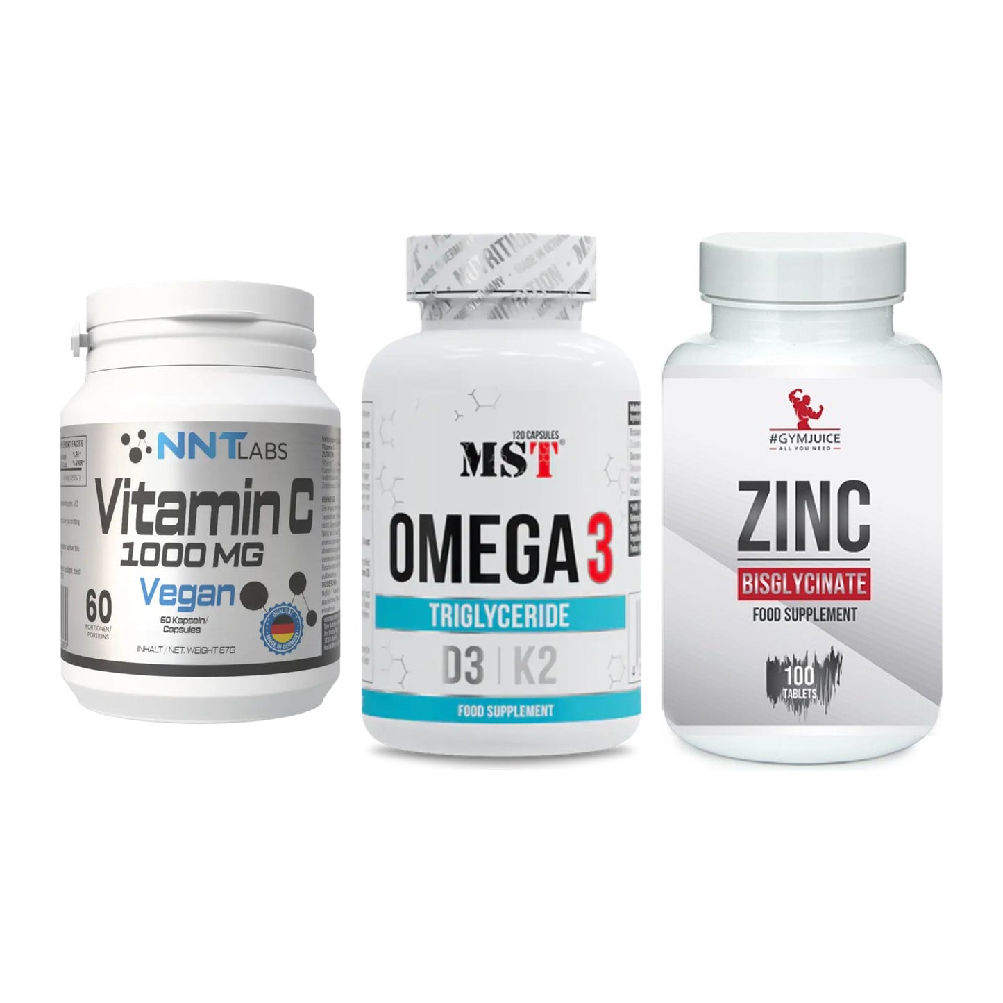 Immun-Set: NNT Vitamin C + MST Omega 3 500 + #GYMJUICE ZINC – alle enthaltenen Artikel