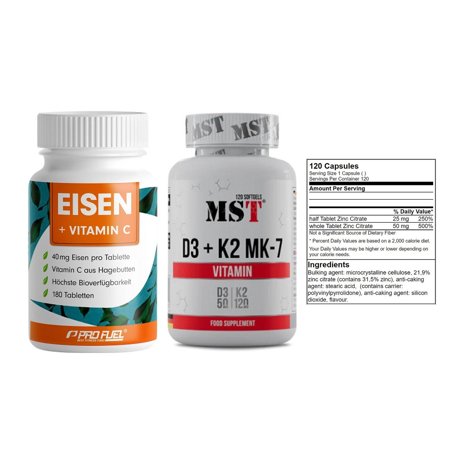 Immun-Set: ProFuel EISEN + MST Vitamin D3 + GN Zinc Citrate – alle enthaltenen Artikel
