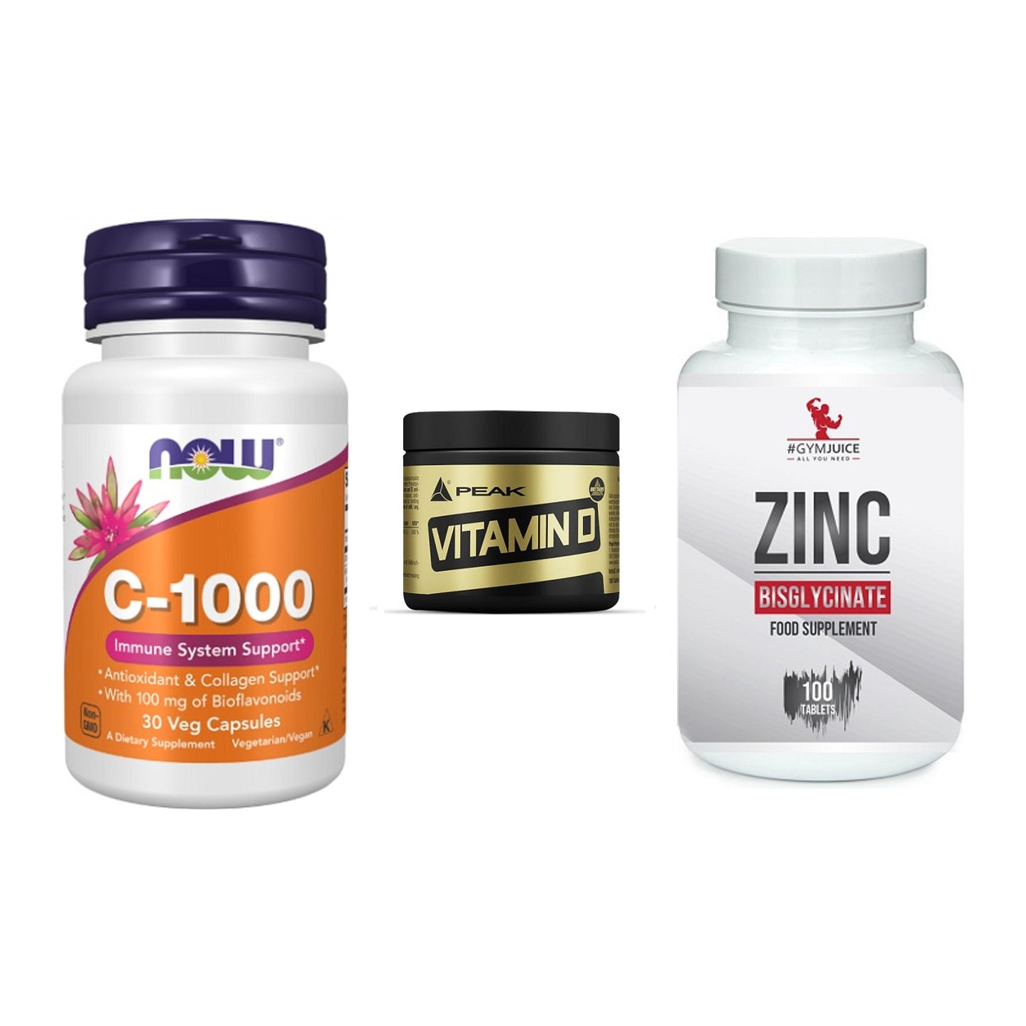 Immun-Set: Now Foods Vitamin + Peak Vitamin D + #GYMJUICE ZINC – alle enthaltenen Artikel