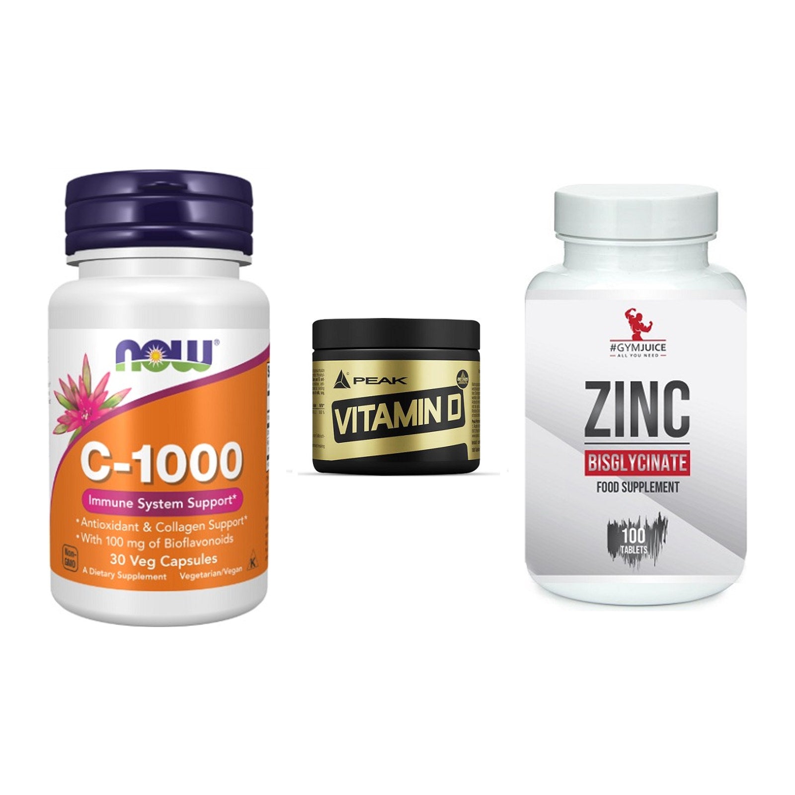 Immun-Set: Now Foods Vitamin + Peak Vitamin D + #GYMJUICE ZINC – alle enthaltenen Artikel