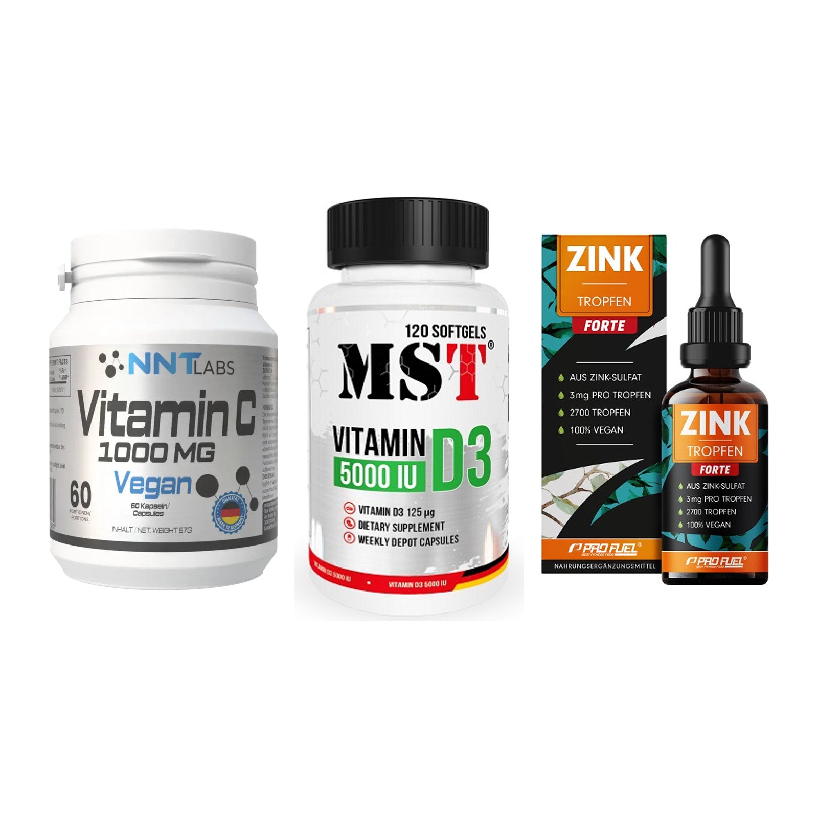 Immun-Set: NNT Vitamin C + MST Vitamin D3 + ProFuel Zink – alle enthaltenen Artikel
