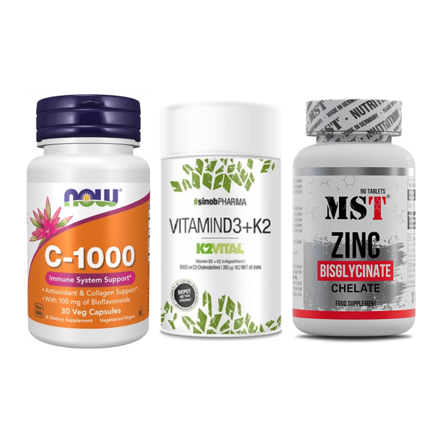 Immun-Set: Now Foods Vitamin + Sinob Vitamin D3 + MST Zinc Chelate – alle enthaltenen Artikel