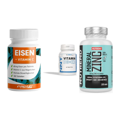 Immun-Set: ProFuel EISEN + NNT Vitamin D3+K2 + Nutrend Zinc – alle enthaltenen Artikel