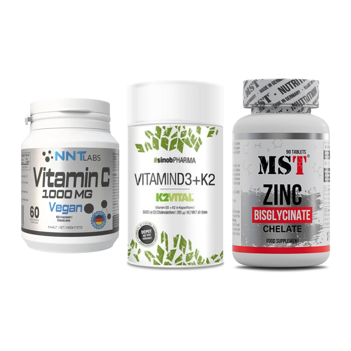 Immun-Set: NNT Vitamin C + Sinob Vitamin D3 + MST Zinc Chelate – alle enthaltenen Artikel