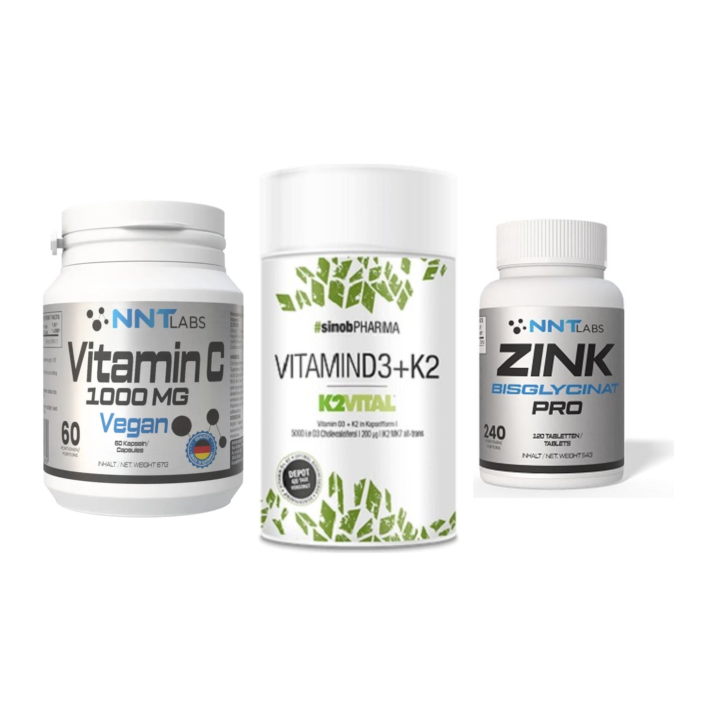 Immun-Set: NNT Vitamin C + Sinob Vitamin D3 + NNT Zink 50mg – alle enthaltenen Artikel