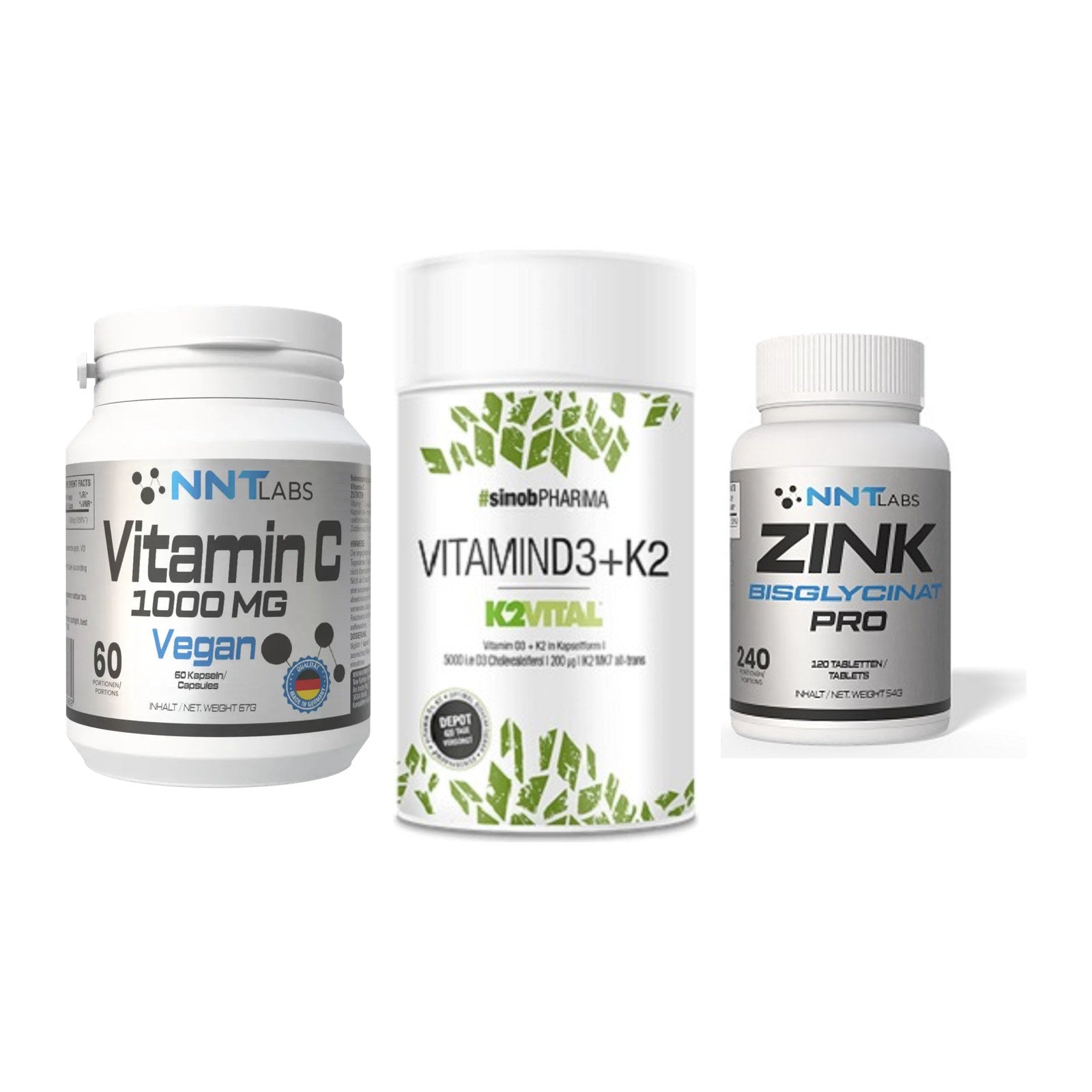Immun-Set: NNT Vitamin C + Sinob Vitamin D3 + NNT Zink 50mg – alle enthaltenen Artikel