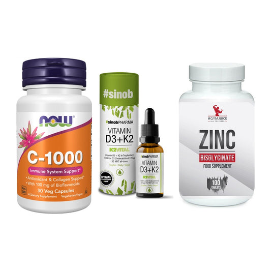 Immun-Set: Now Foods Vitamin + Sinob Vitamin D3 + #GYMJUICE ZINC – alle enthaltenen Artikel