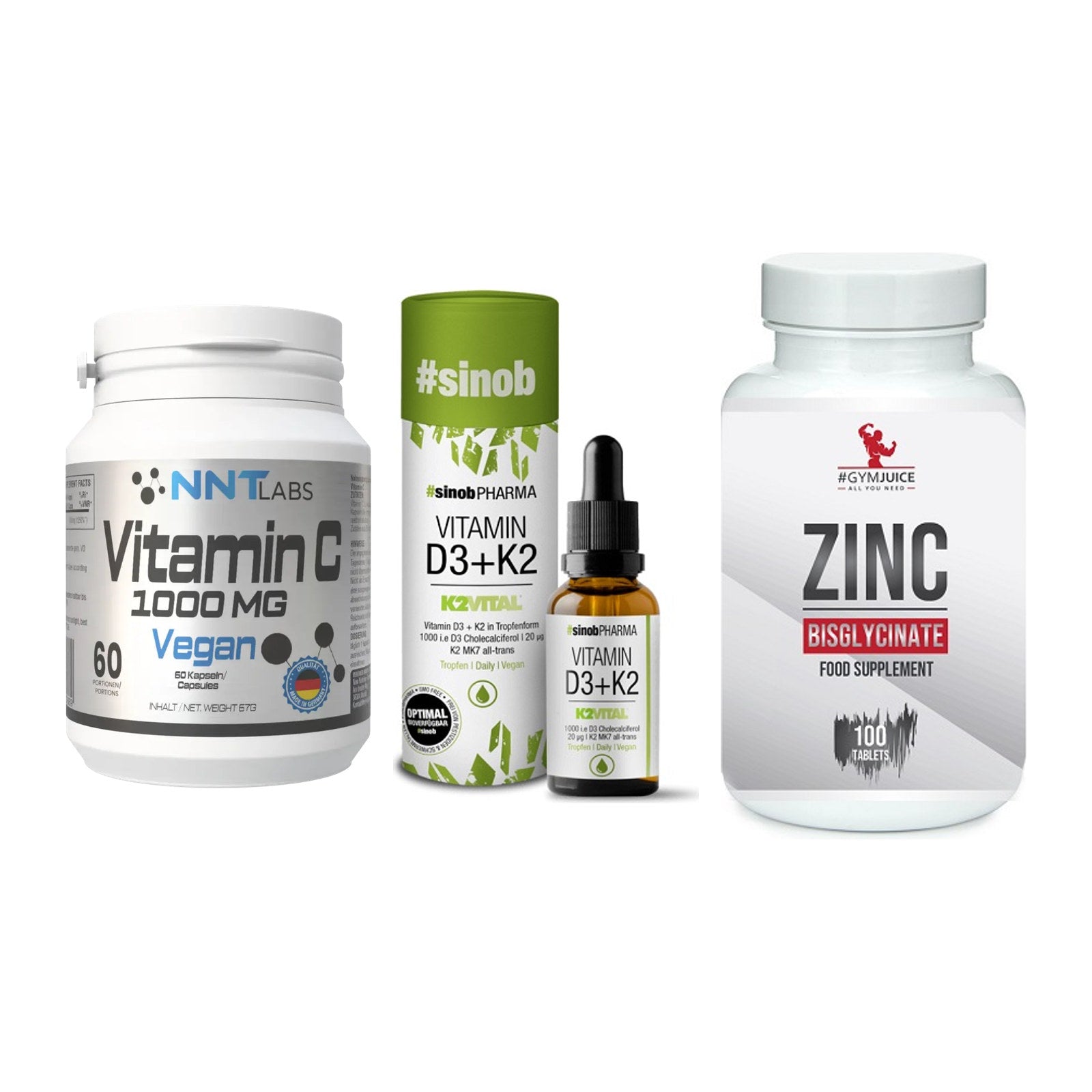 Immun-Set: NNT Vitamin C + Sinob Vitamin D3 + #GYMJUICE ZINC – alle enthaltenen Artikel