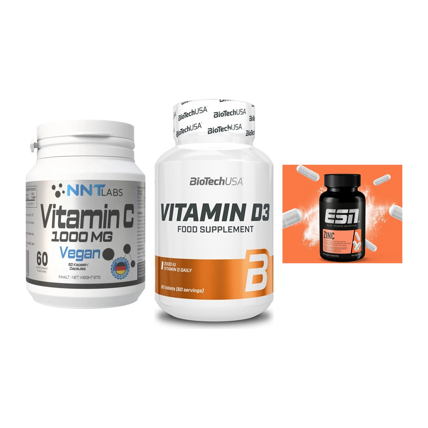 Immun-Set: NNT Vitamin C 1000 mg + BioTech Vitamin D3 + ESN Zinc – alle enthaltenen Artikel