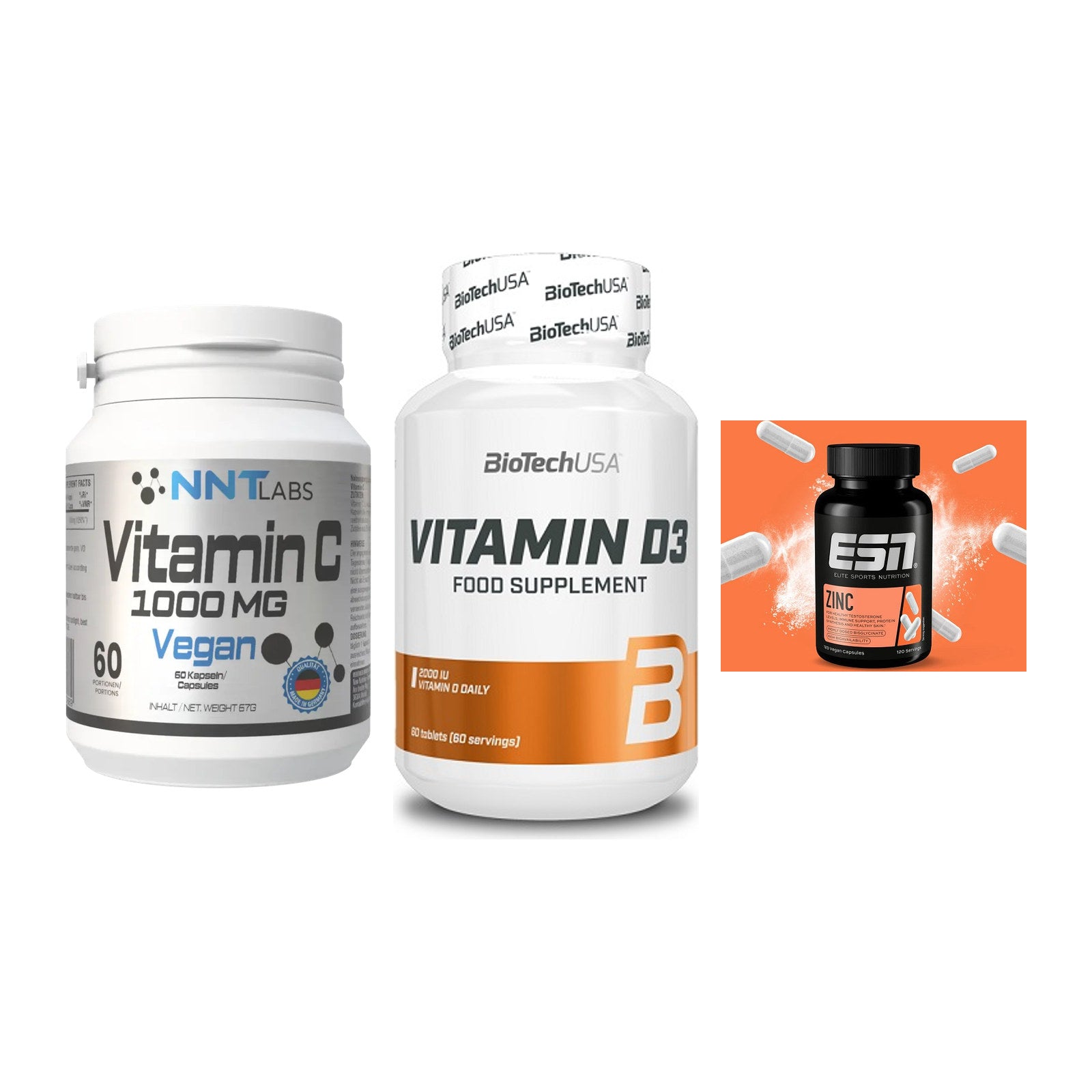 Immun-Set: NNT Vitamin C 1000 mg + BioTech Vitamin D3 + ESN Zinc – alle enthaltenen Artikel