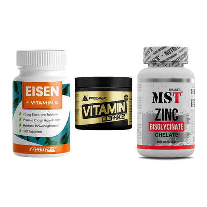 Immun-Set: ProFuel EISEN + Peak Vitamin + MST Zinc Chelate – alle enthaltenen Artikel