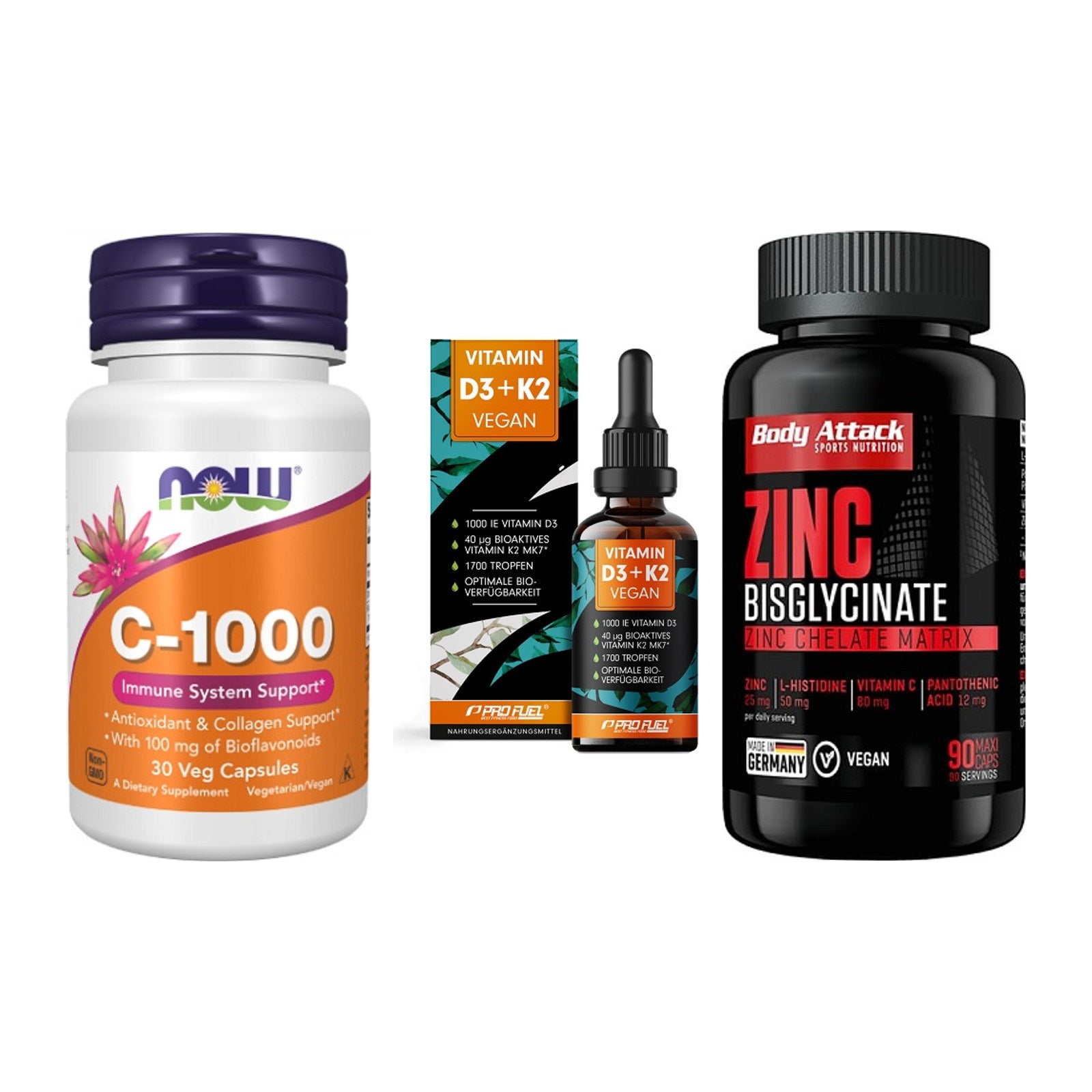 Immun-Set: Now Foods Vitamin + ProFuel Vitamin + Body Attack Zink – alle enthaltenen Artikel