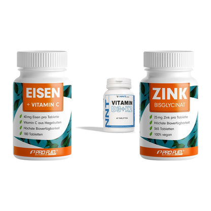 Immun-Set: ProFuel EISEN + NNT Vitamin D3+K2 + ProFuel Zink – alle enthaltenen Artikel