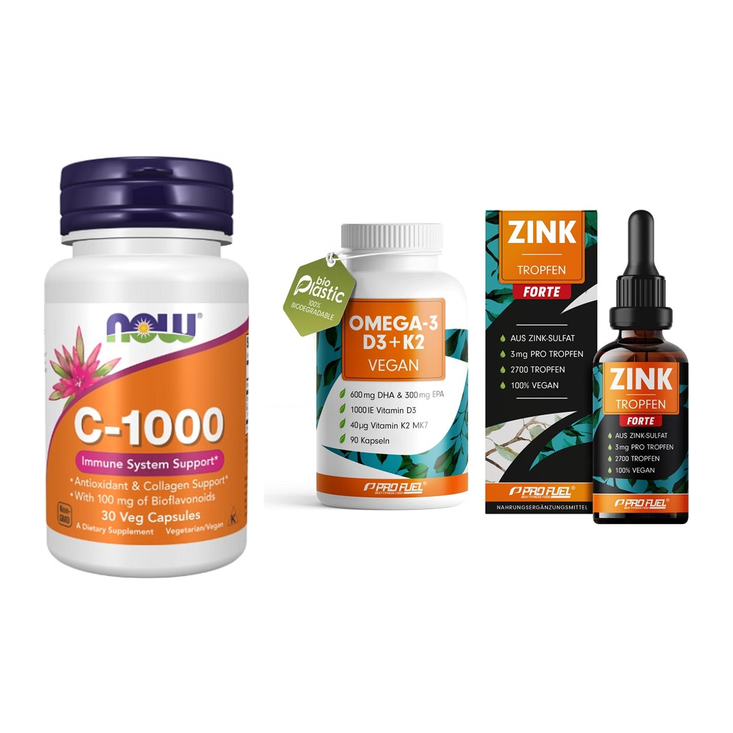 Immun-Set: Now Foods Vitamin + ProFuel Omega 3 + ProFuel Zink – alle enthaltenen Artikel