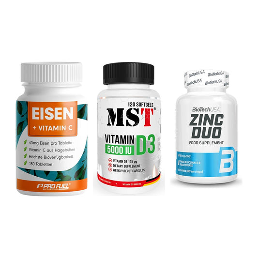 Immun-Set: ProFuel EISEN + MST Vitamin D3 + BioTech Zinc Duo – alle enthaltenen Artikel