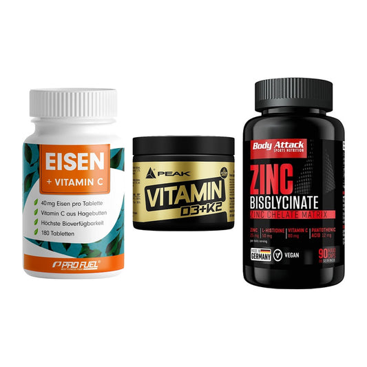 Immun-Set: ProFuel EISEN + Peak Vitamin + Body Attack Zink – alle enthaltenen Artikel