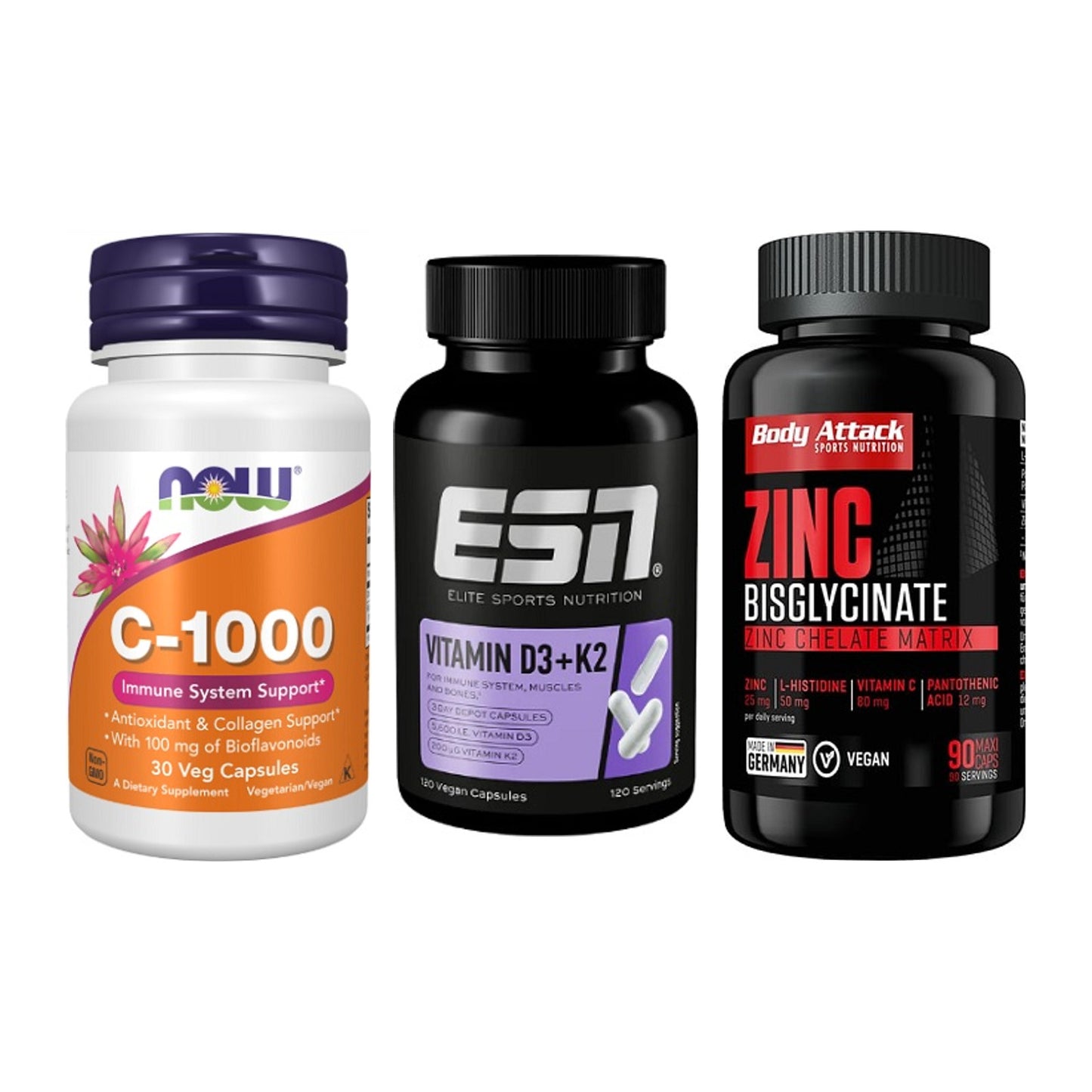 Immun-Set: Now Foods Vitamin + ESN Vitamin D3 + Body Attack Zink – alle enthaltenen Artikel