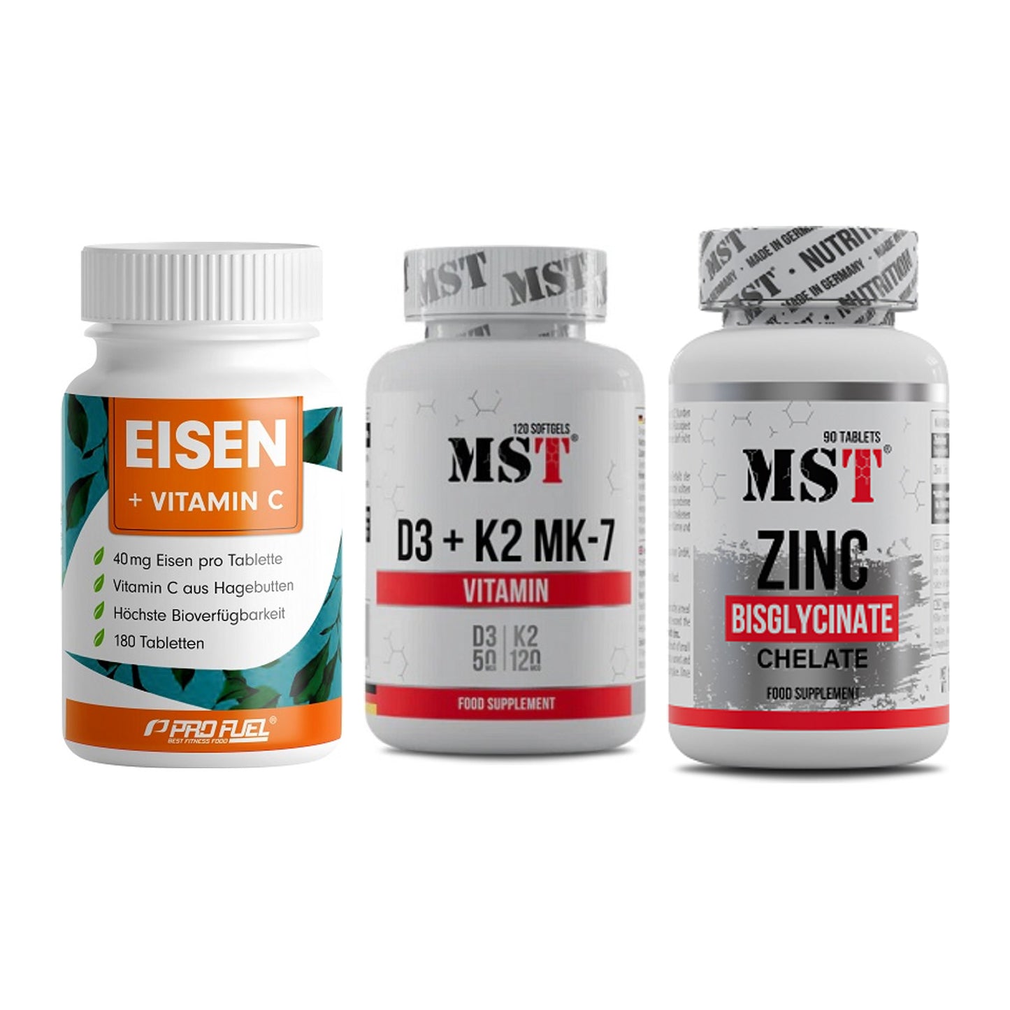 Immun-Set: ProFuel EISEN + MST Vitamin D3 + MST Zinc Chelate – alle enthaltenen Artikel