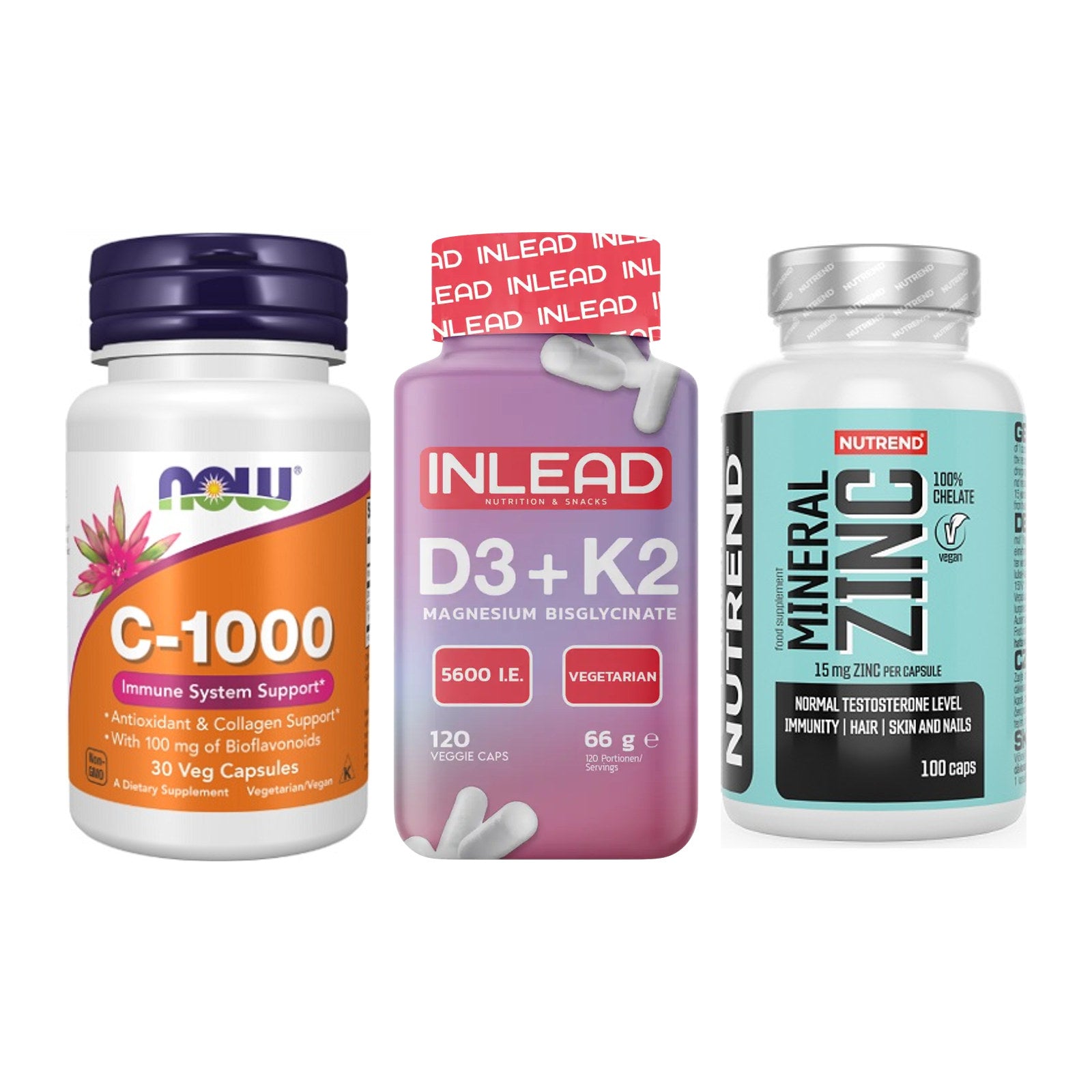 Immun-Set: Now Foods Vitamin + INLEAD Vitamin D3 + Nutrend Zinc – alle enthaltenen Artikel
