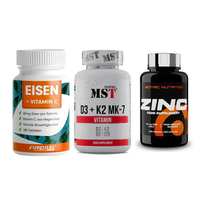 Immun-Set: ProFuel EISEN + MST Vitamin D3 + Scitec Zinc – alle enthaltenen Artikel