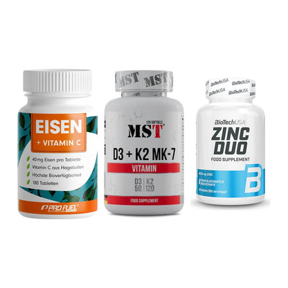 Immun-Set: ProFuel EISEN + MST Vitamin D3 + BioTech Zinc Duo – alle enthaltenen Artikel