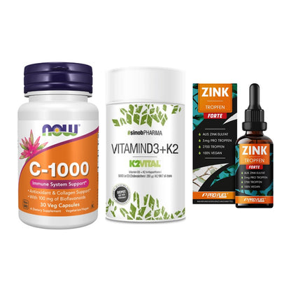 Immun-Set: Now Foods Vitamin + Sinob Vitamin D3 + ProFuel Zink – alle enthaltenen Artikel