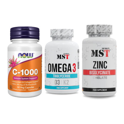 Immun-Set: Now Foods Vitamin + MST Omega 3 500 + MST Zinc Chelate – alle enthaltenen Artikel
