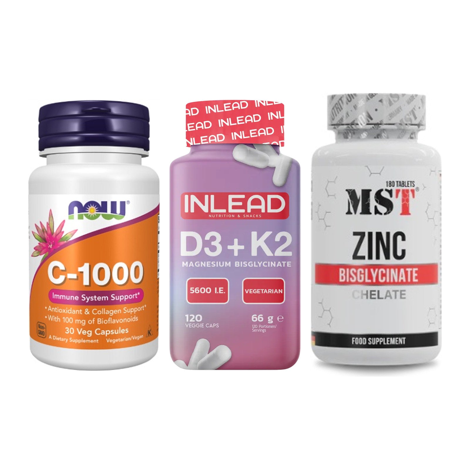 Immun-Set: Now Foods Vitamin + INLEAD Vitamin D3 + MST Zinc Chelate – alle enthaltenen Artikel